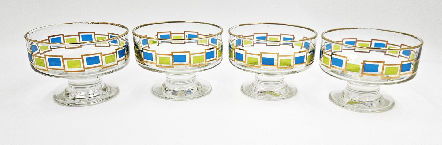 Libbey Serveware MCM Libbey Nordic Pattern Set 4 Footed Sherbet Bowls Barware Coupes 1950's