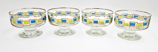 Libbey Serveware MCM Libbey Nordic Pattern Set 4 Footed Sherbet Bowls Barware Coupes 1950's