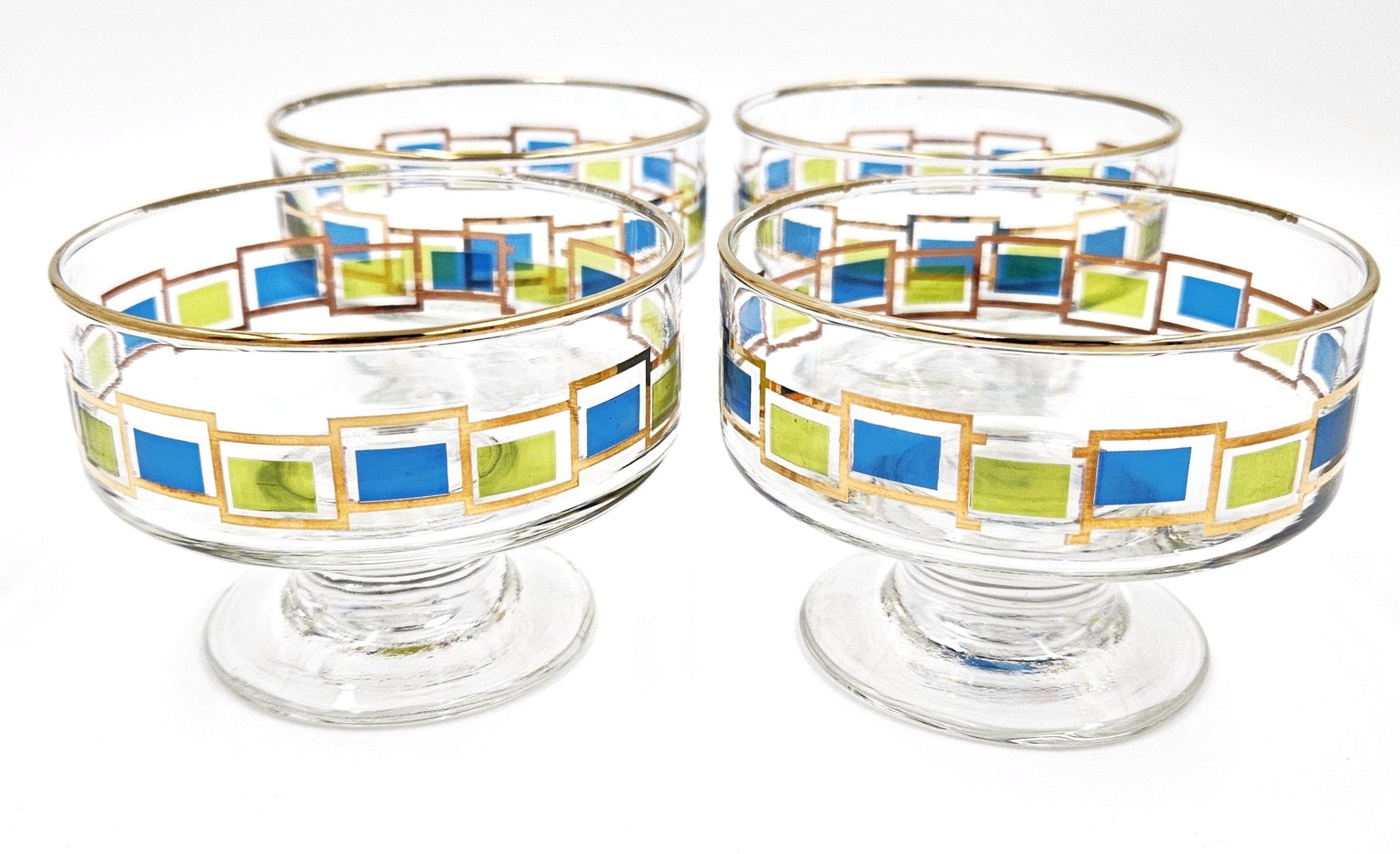 Libbey Serveware MCM Libbey Nordic Pattern Set 4 Footed Sherbet Bowls Barware Coupes 1950's