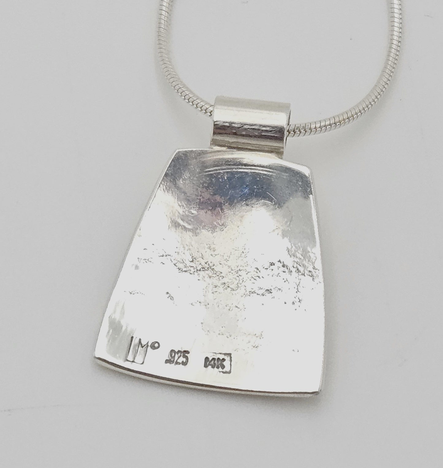 LM Artisan Sterling Necklace Jewelry Sterling & Gold Moonstone Abstract Modernist Pendant Necklace Signed LM