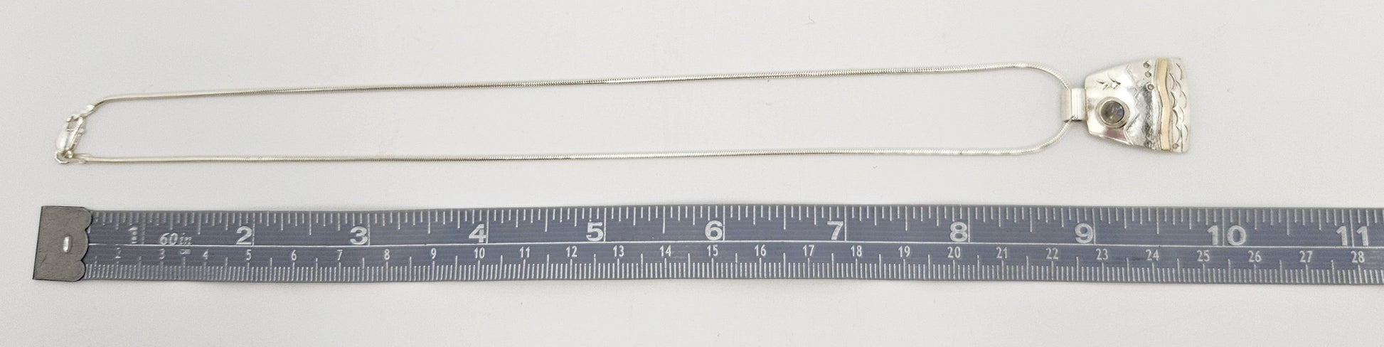 LM Artisan Sterling Necklace Jewelry Sterling & Gold Moonstone Abstract Modernist Pendant Necklace Signed LM