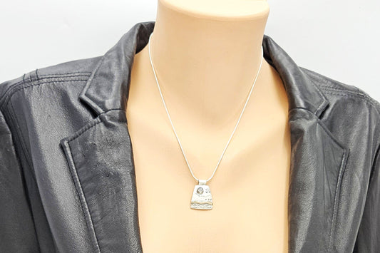 LM Artisan Sterling Necklace Jewelry Sterling & Gold Moonstone Abstract Modernist Pendant Necklace Signed LM
