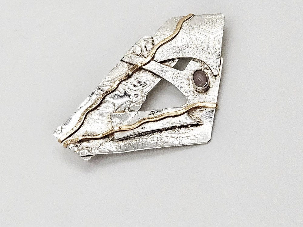 Lynda Thorp Jewelry Artisan Lynda Thorp Sterling 14K Gold Rose Quartz Modernist Abstract Earrings