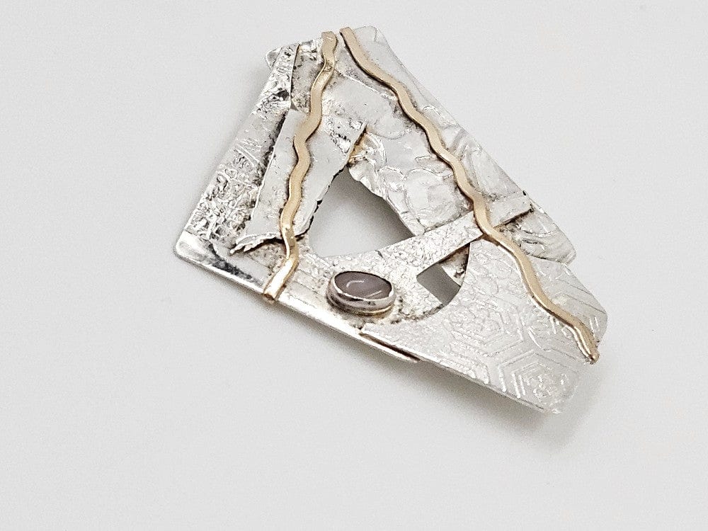 Lynda Thorp Jewelry Artisan Lynda Thorp Sterling 14K Gold Rose Quartz Modernist Abstract Earrings