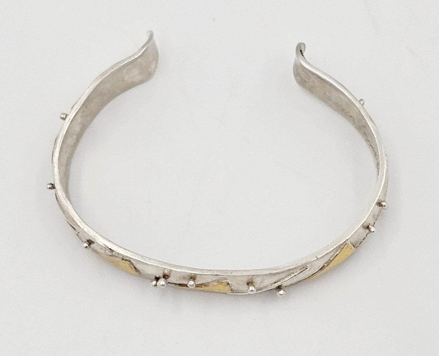 Margaret Francis Jewelry VTG Sterling & Gold Artisan Signed Margaret Francis Abstract Modernist Cuff