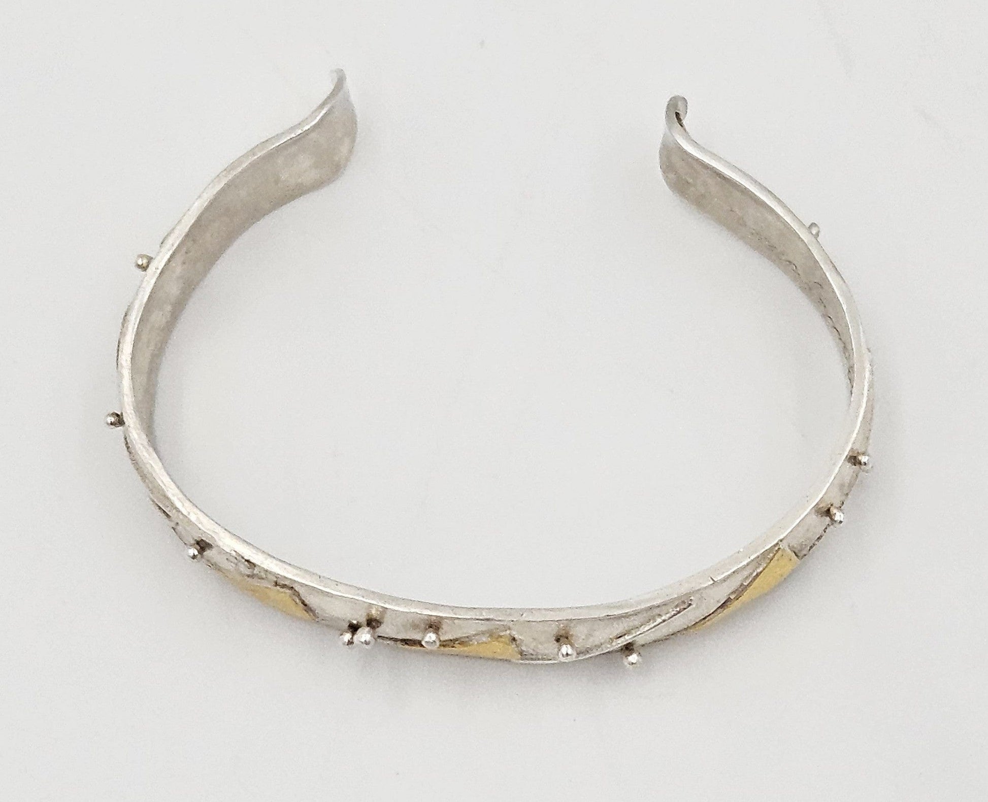 Margaret Francis Jewelry VTG Sterling & Gold Artisan Signed Margaret Francis Abstract Modernist Cuff
