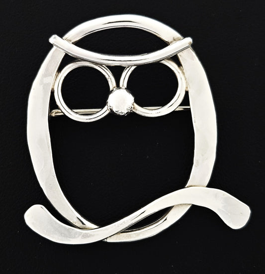 MCM Sterling Artisan Brooch Jewelry MCM Modernist Sterling Silver Owl with Glasses Brooch