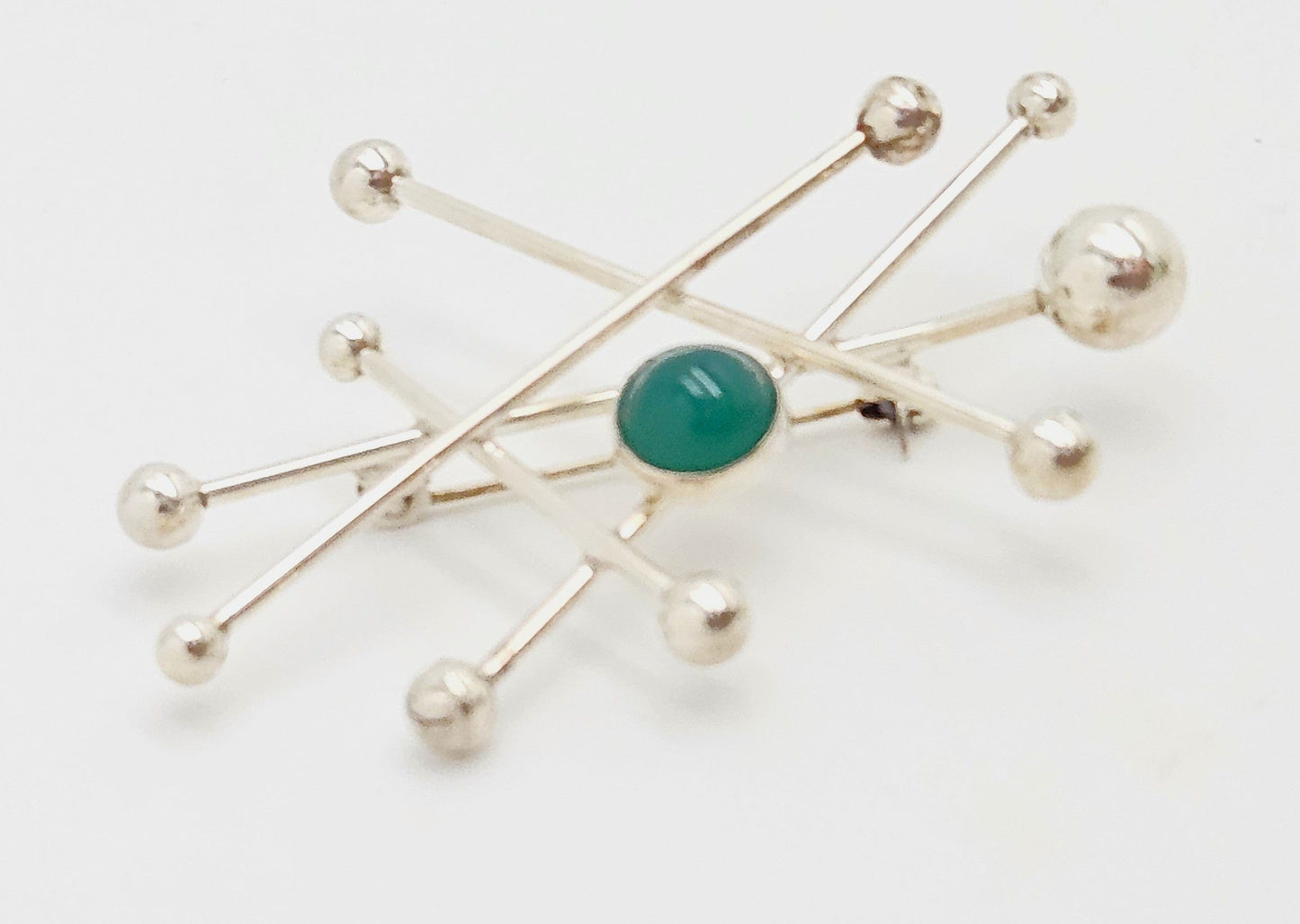 Niels Erik From Jewelry Danish Designer NE From Sterling & Chrysoprase Modernist Brooch C 1950/60s