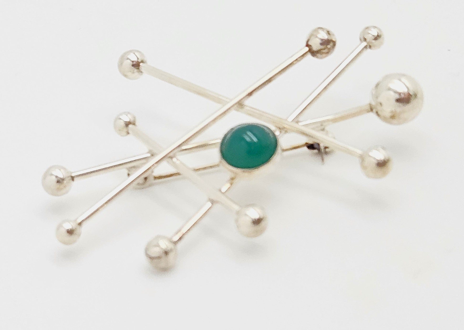 Niels Erik From Jewelry Danish Designer NE From Sterling & Chrysoprase Modernist Brooch C 1950/60s