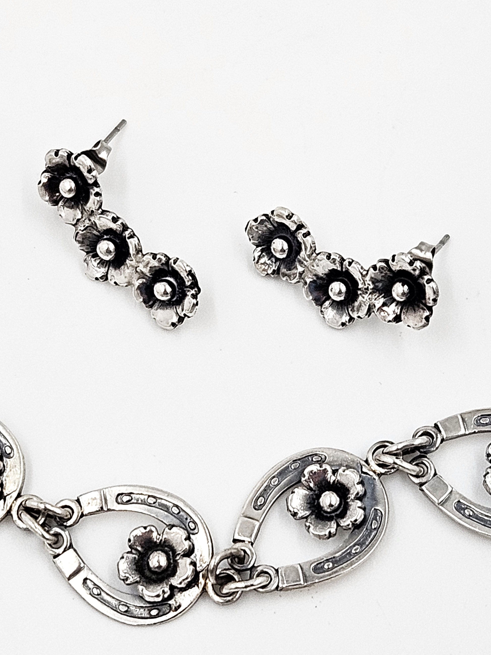 Niels Erik From Jewelry Danish NE From Sterling Horseshoes Flowers Links Demi Parure Set C. 1940's