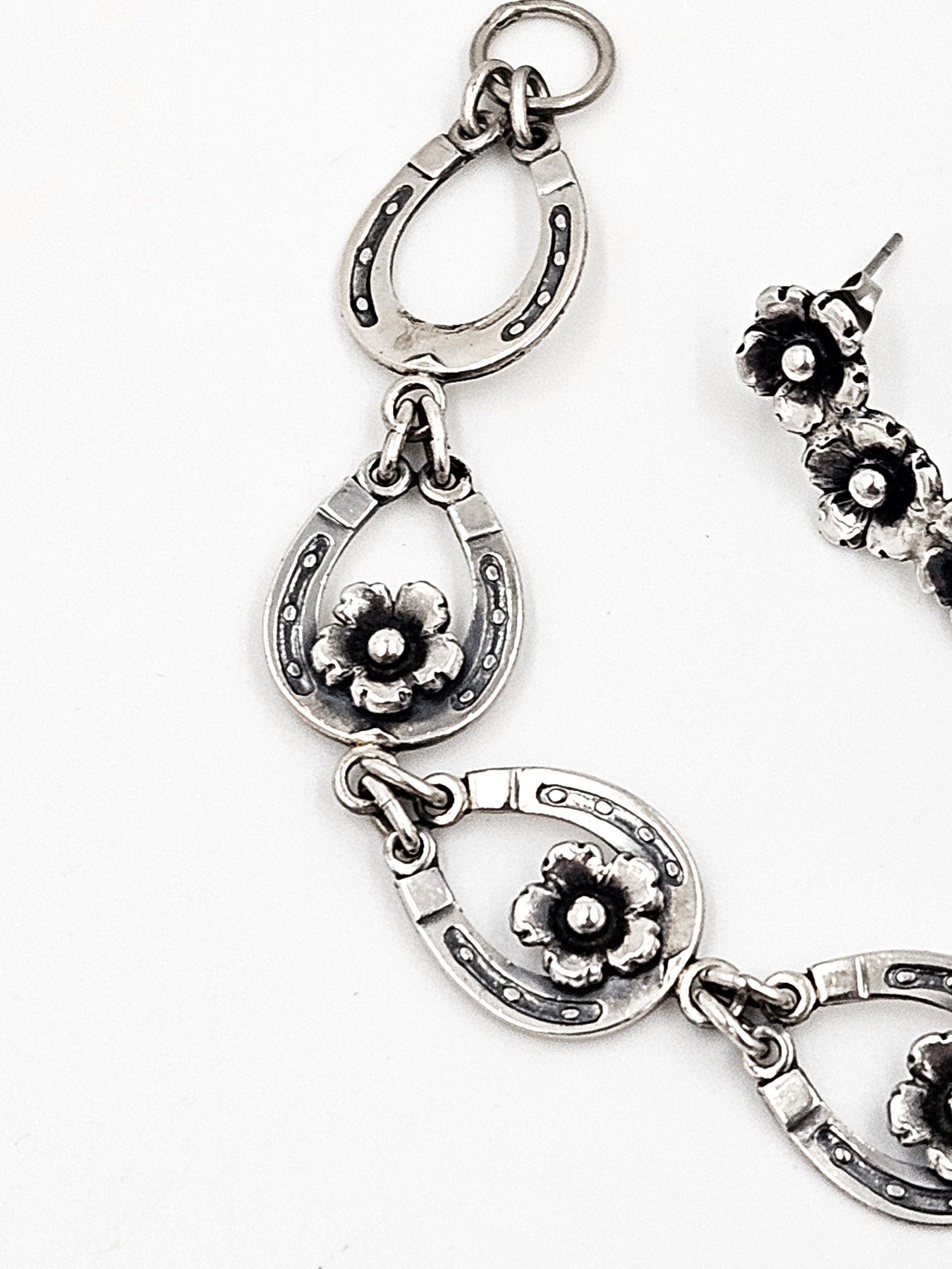 Niels Erik From Jewelry Danish NE From Sterling Horseshoes Flowers Links Demi Parure Set C. 1940's