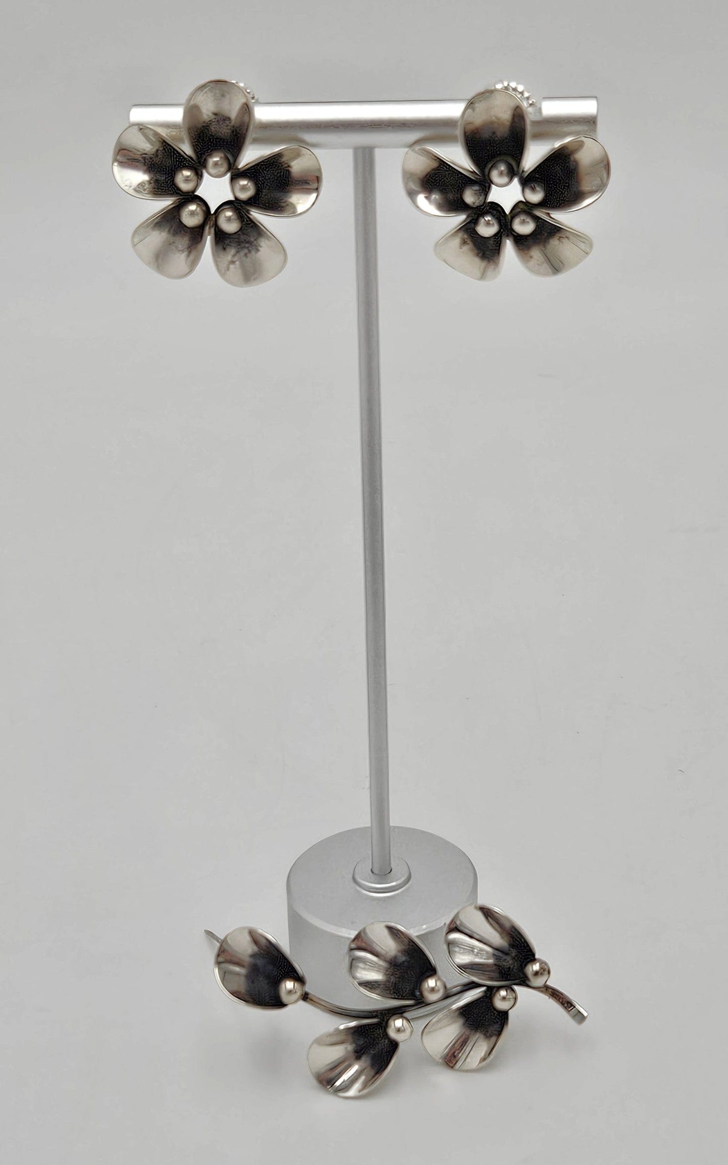 Niels Erik From Jewelry **Danish Niels Erik From Sterling Modernist Flowers Demi Parure Set C. 1940/50s