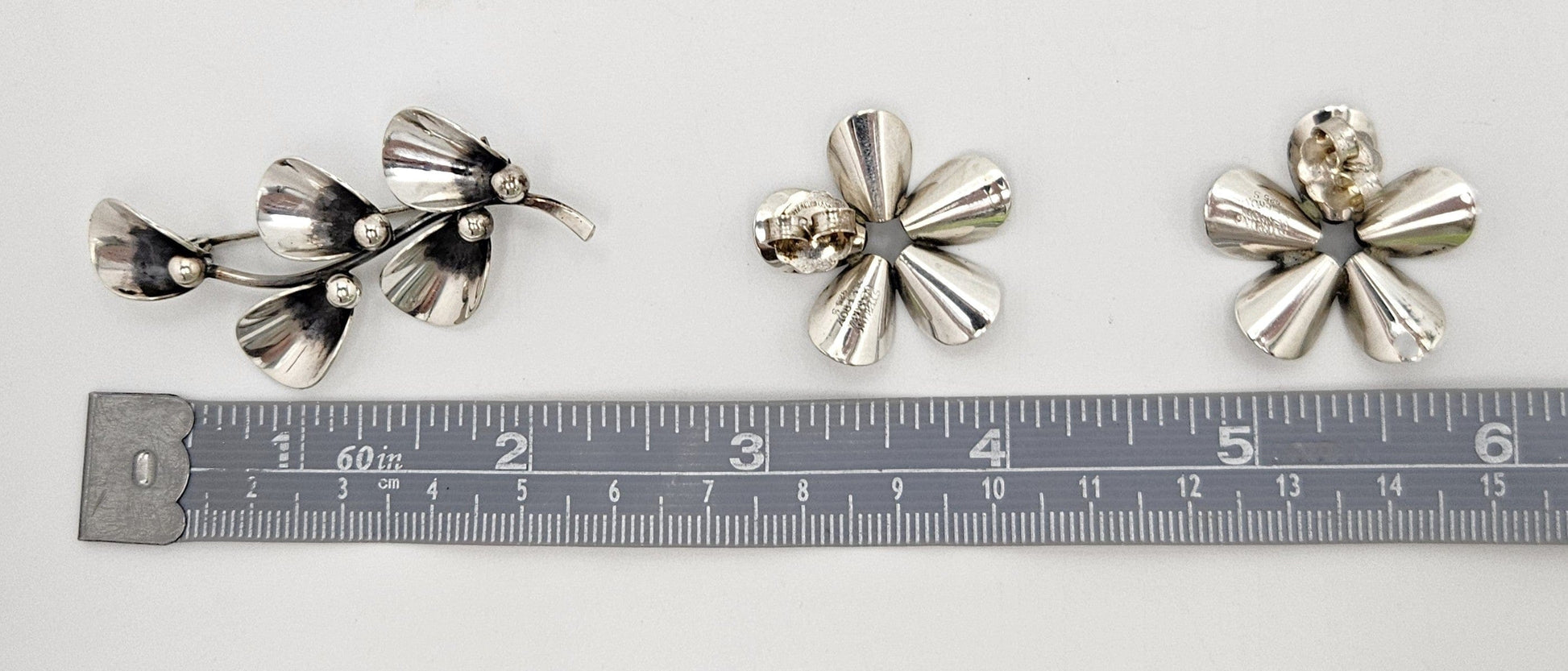 Niels Erik From Jewelry **Danish Niels Erik From Sterling Modernist Flowers Demi Parure Set C. 1940/50s