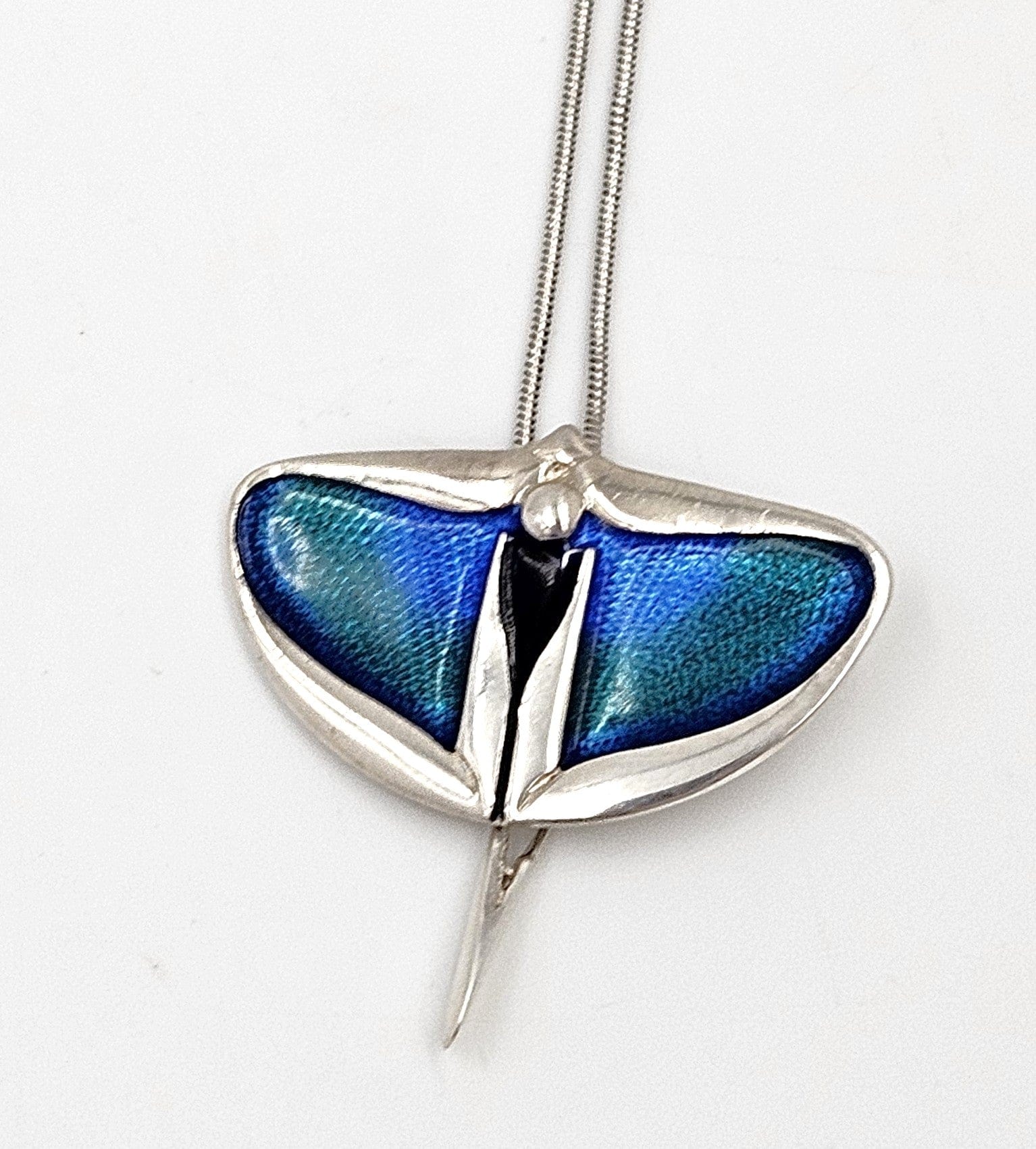 Pat Cheney Jewelry Scottish Pat Cheney Sterling & Enamel Art Deco Pendant Necklace Circa 1982