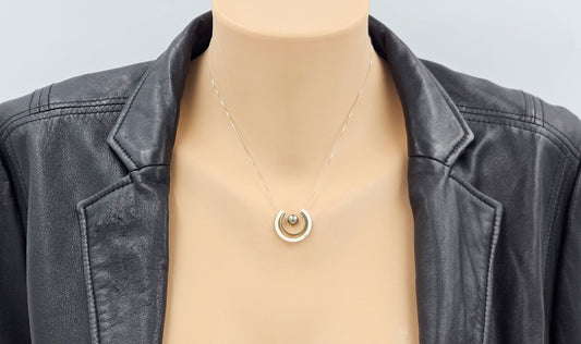 PM Jewelry Designer Signed 925 10K Silver Diamond & Pearl Pendant Necklace