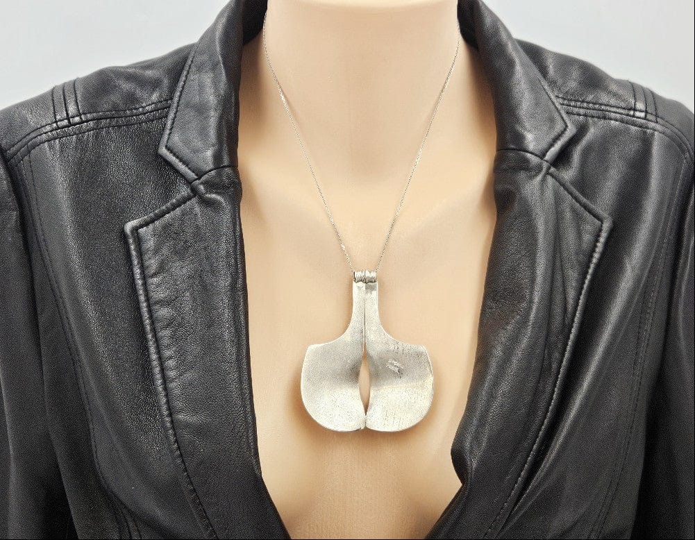 Prele Sterling Jewelry Artisan Signed Sterling Silver Unisex Abstract Modernist XL Pendant Necklace