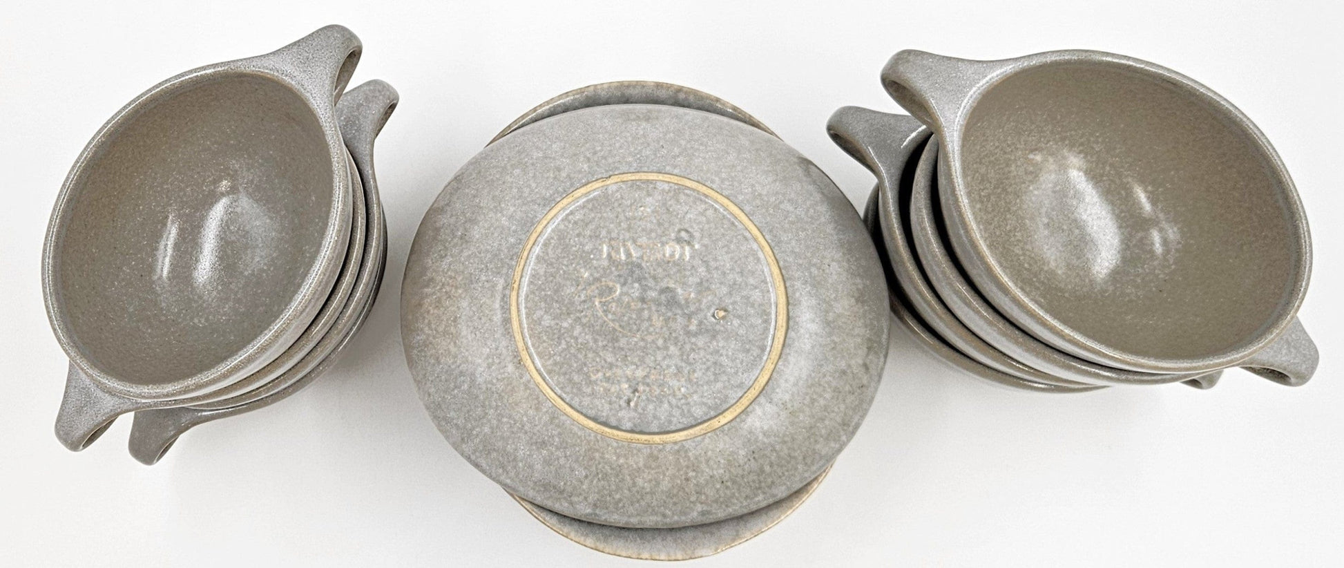 Raymor by Roseville Serveware RARE Raymor Roseville Beach Gray Cup/Saucer Set of 8 Ben Seibel 1952-1954