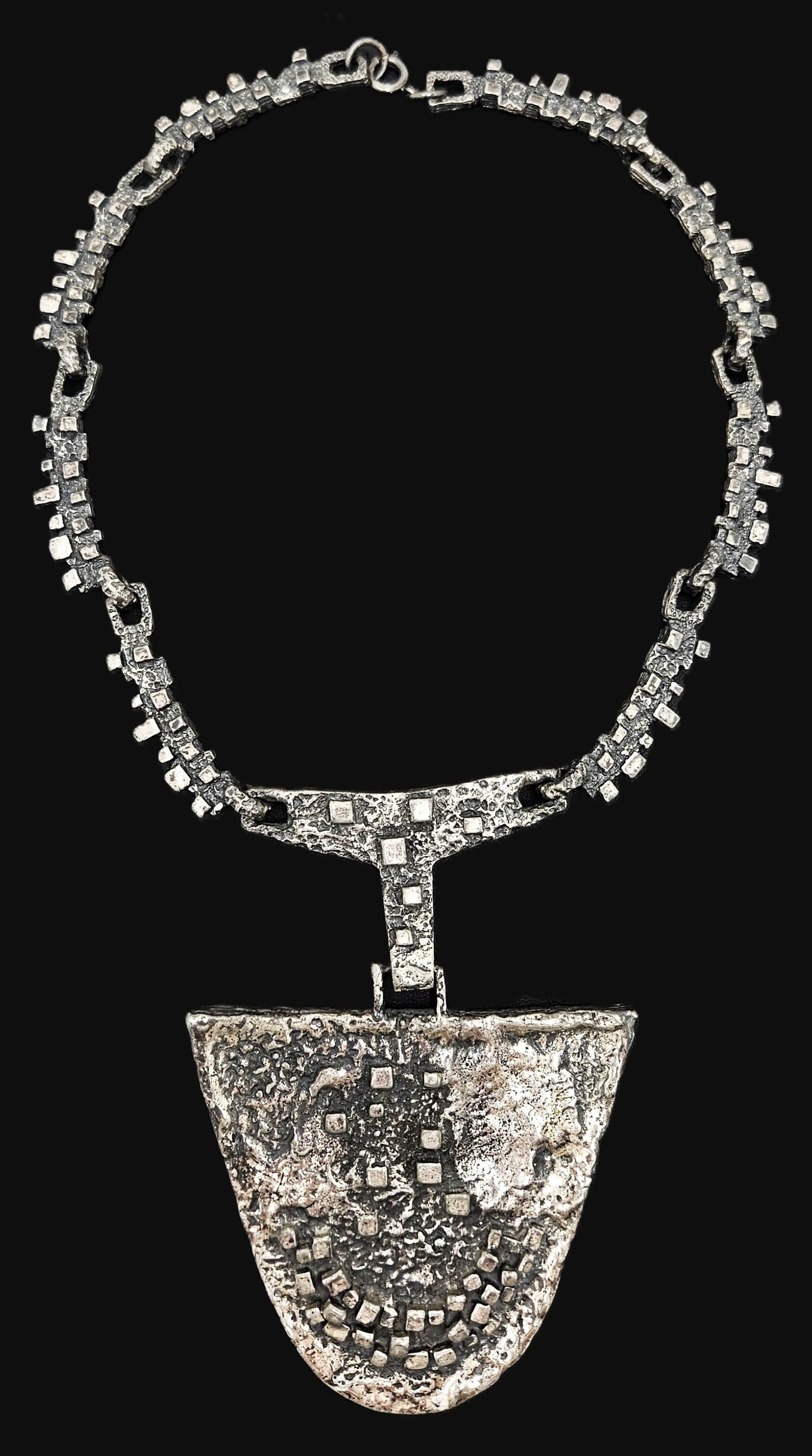Robert Larin Jewelry Robert Larin Brutalist Silver Huge Collar Statement Pendant Necklace C. 60/70s