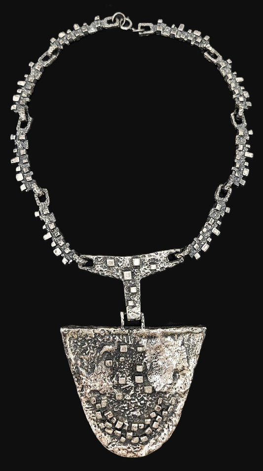 Robert Larin Jewelry Robert Larin Brutalist Silver Huge Collar Statement Pendant Necklace C. 60/70s