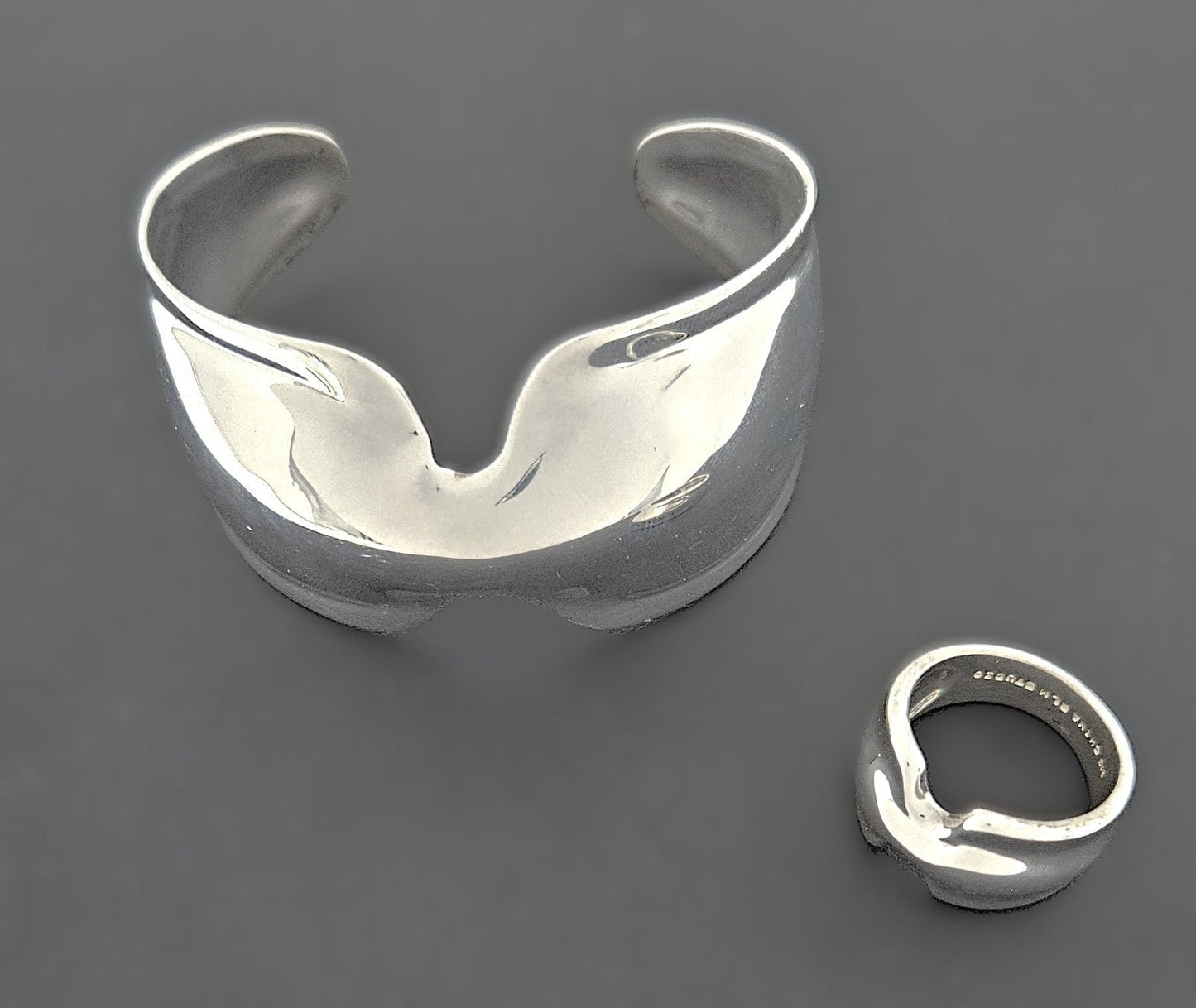 Robert Lee Morris Jewelry Robert Lee Morris Sterling Modernist Bone Cuff Bracelet Matching Ring Set 80's