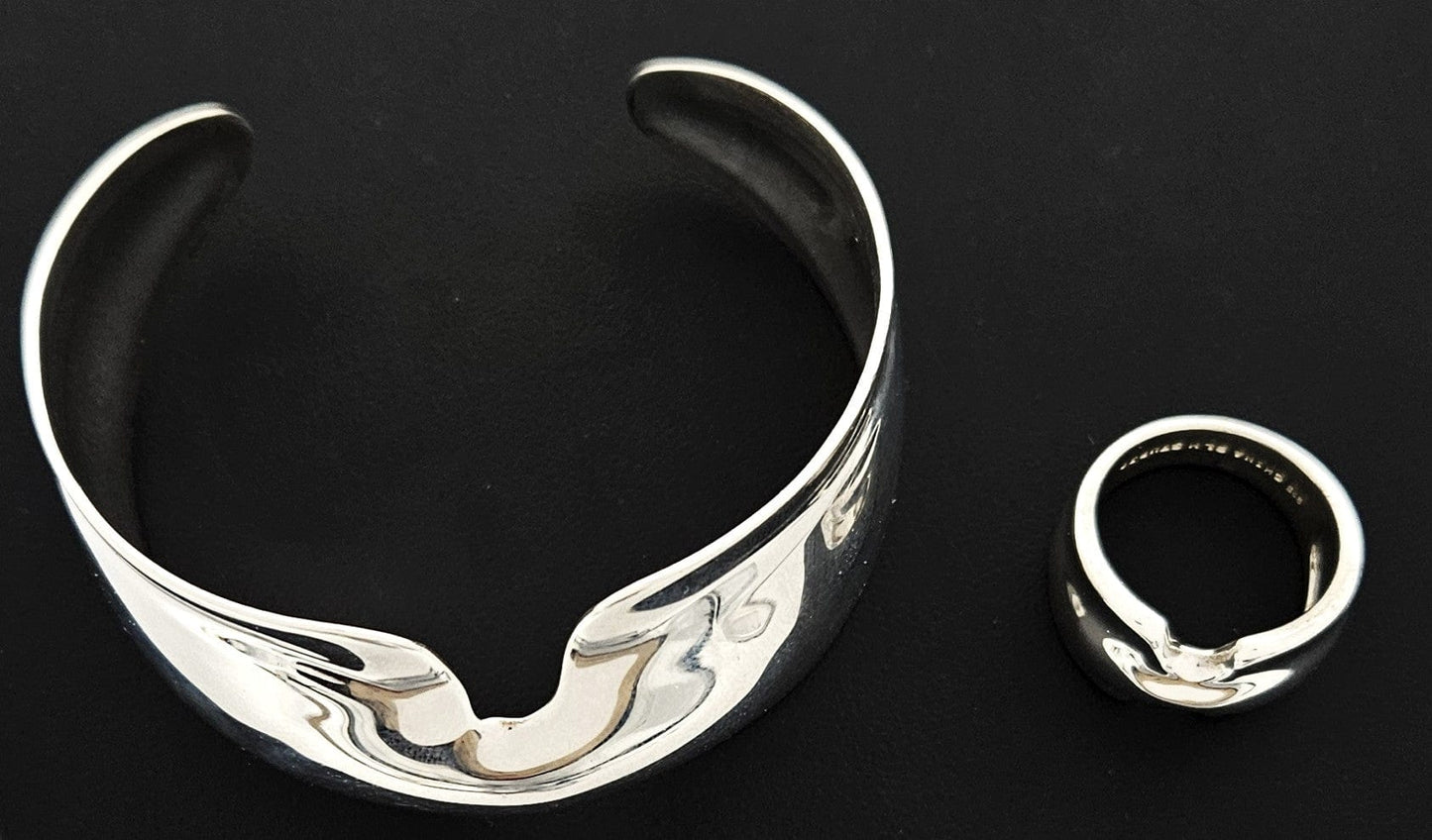 Robert Lee Morris Jewelry Robert Lee Morris Sterling Modernist Bone Cuff Bracelet Matching Ring Set 80's