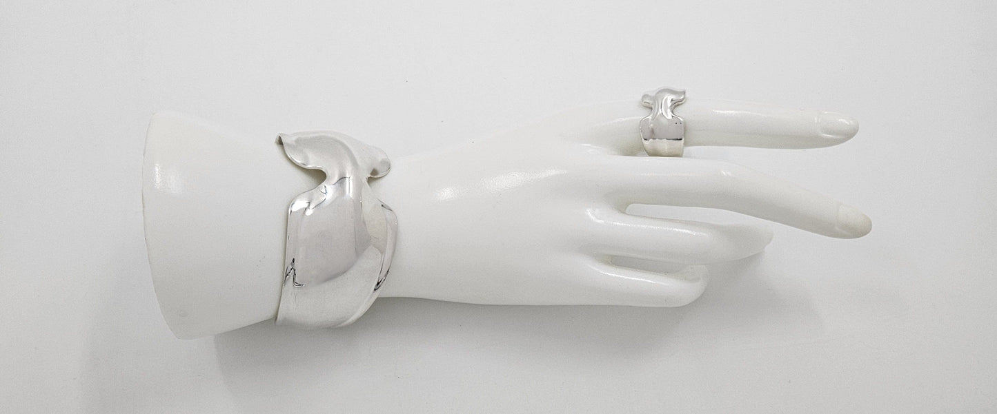 Robert Lee Morris Jewelry Robert Lee Morris Sterling Modernist Bone Cuff Bracelet Matching Ring Set 80's