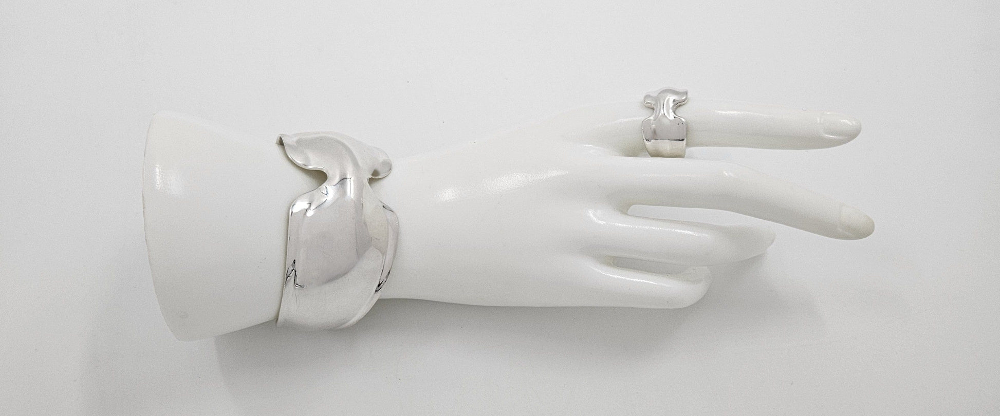 Robert Lee Morris Jewelry Robert Lee Morris Sterling Modernist Bone Cuff Bracelet Matching Ring Set 80's