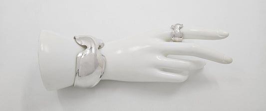 Robert Lee Morris Jewelry Robert Lee Morris Sterling Modernist Bone Cuff Bracelet Matching Ring Set 80's