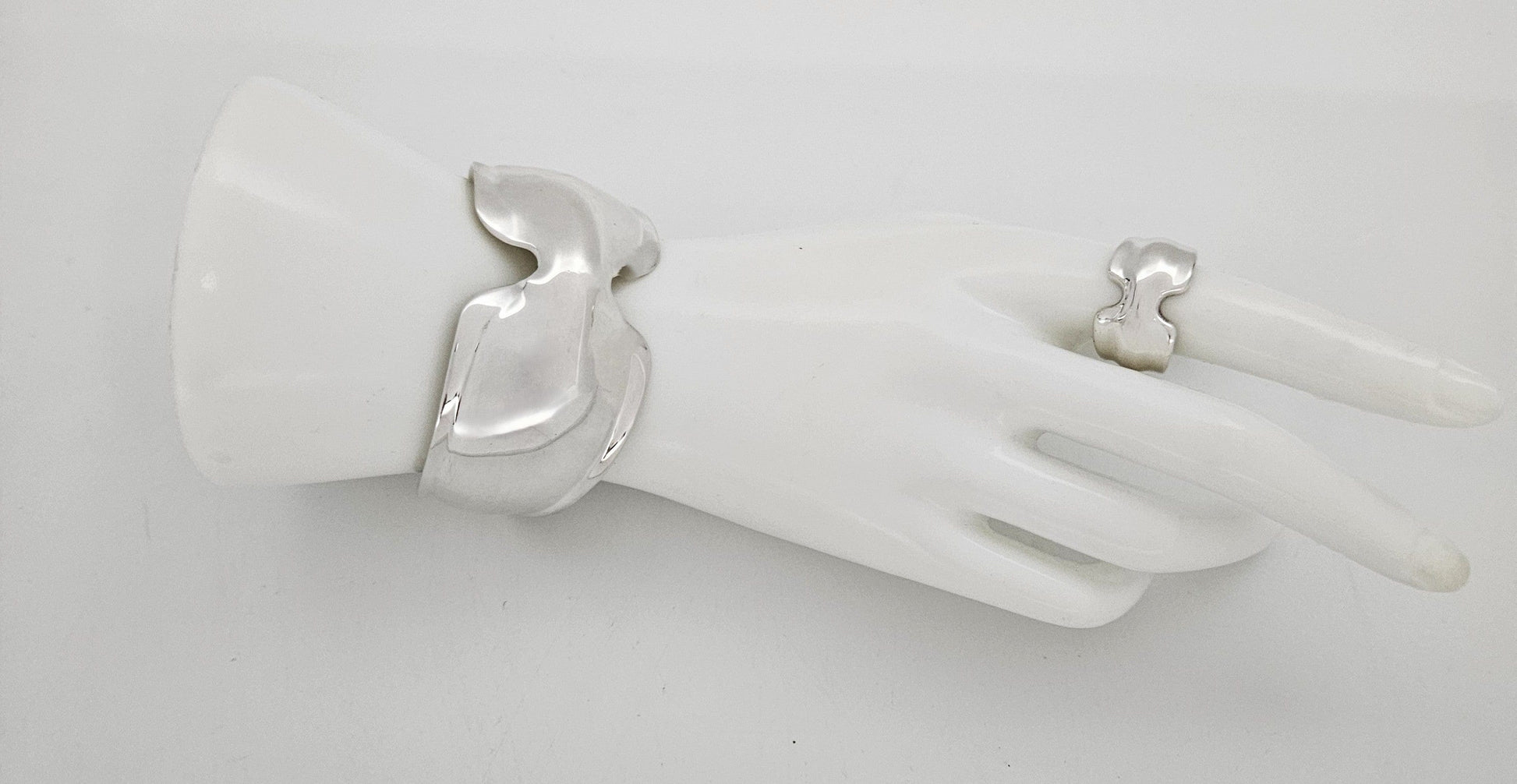 Robert Lee Morris Jewelry Robert Lee Morris Sterling Modernist Bone Cuff Bracelet Matching Ring Set 80's