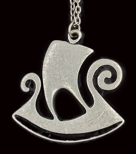 Rune Tennesmed Jewelry Rune Tennesmed Sweden Solid Pewter XL Viking Ship Pendant Necklace 1960's