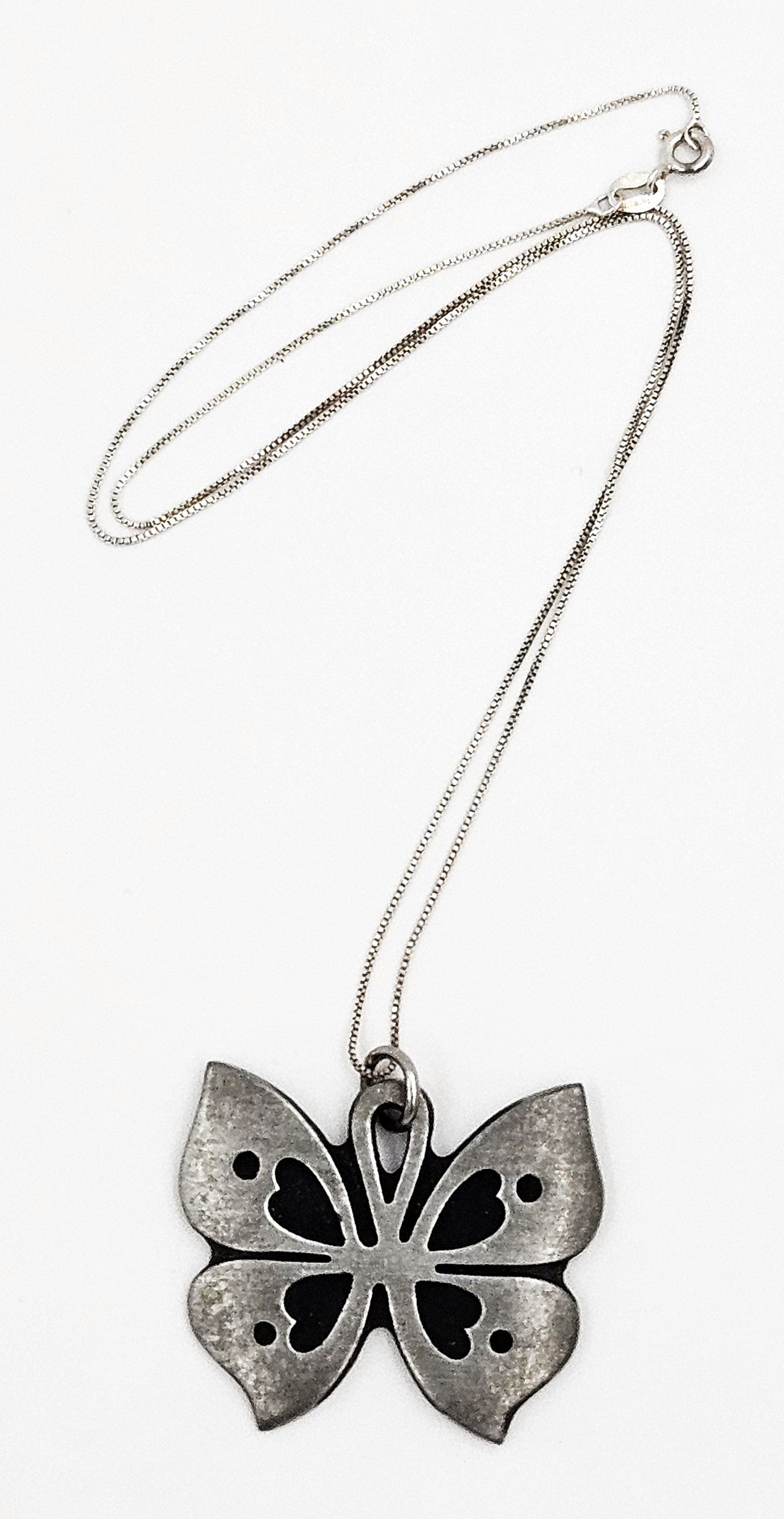 Rune Tennesmed Jewelry Sweden Rune Tennesmed Pewter Butterfly Pendant Sterling Necklace C. 1960's