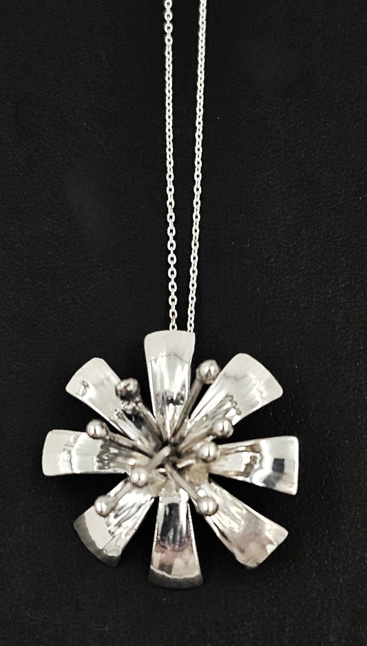 Schmidt Sterling Jewelry 925 Silver Abstract Modernist 3D Flower Brooch Pendant Signed Schmidt?Research