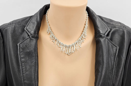 Silpada Jewelry Artisan Sterling Hefty Modernist Kinetic Fringe Necklace Bracelet Ring Set 1980s