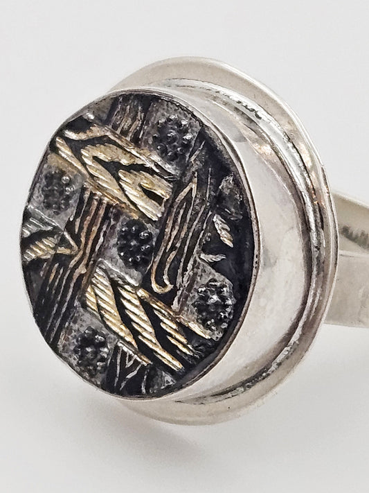 Skeira Jewelry Vintage Designer Skeira Sterling Silver & Mixed Metals Modernist Cocktail Ring