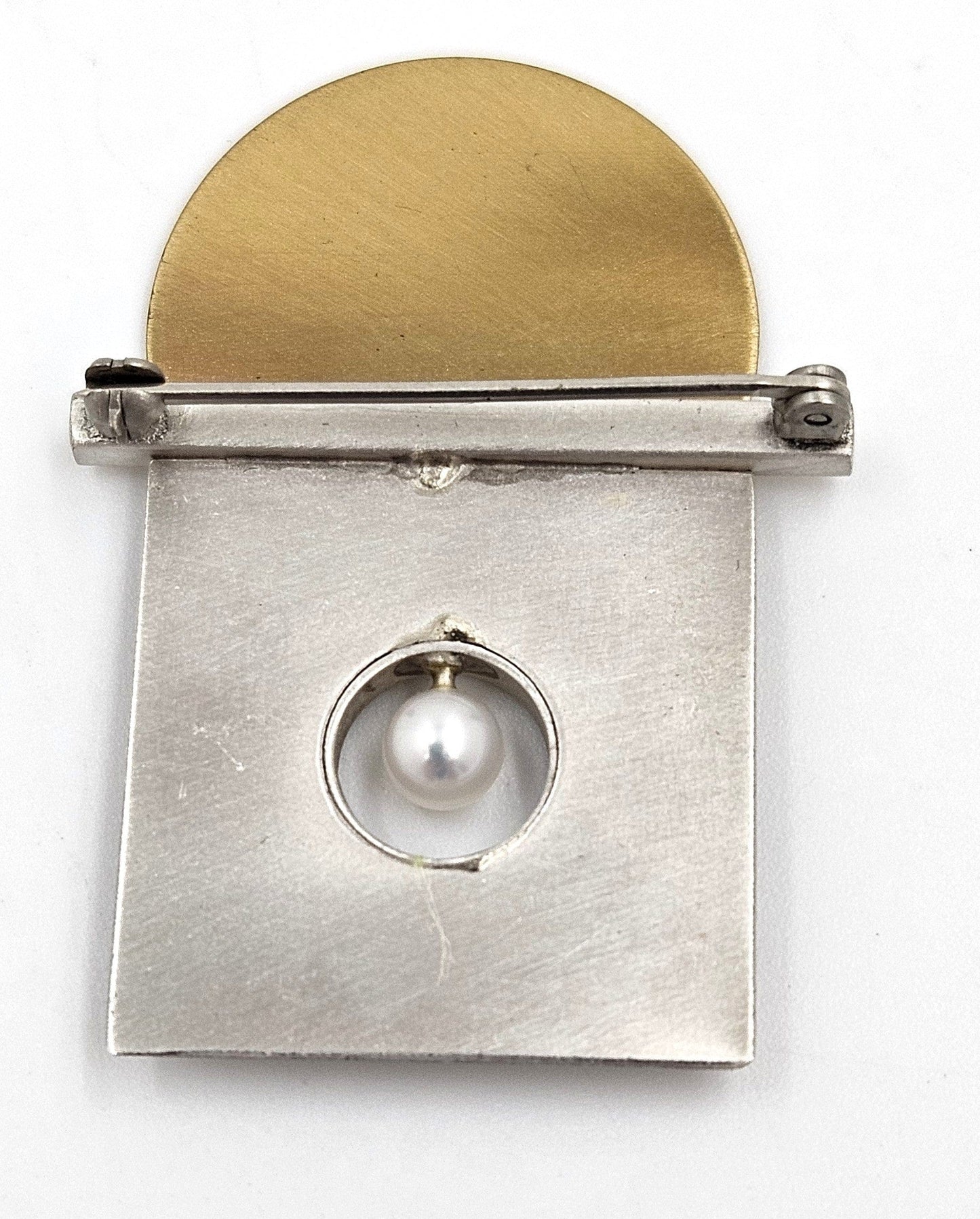 Sterling Artisan Brooch Jewelry 925 Silver & Gold Tone Brooch Lot of 2 w/ Pearl