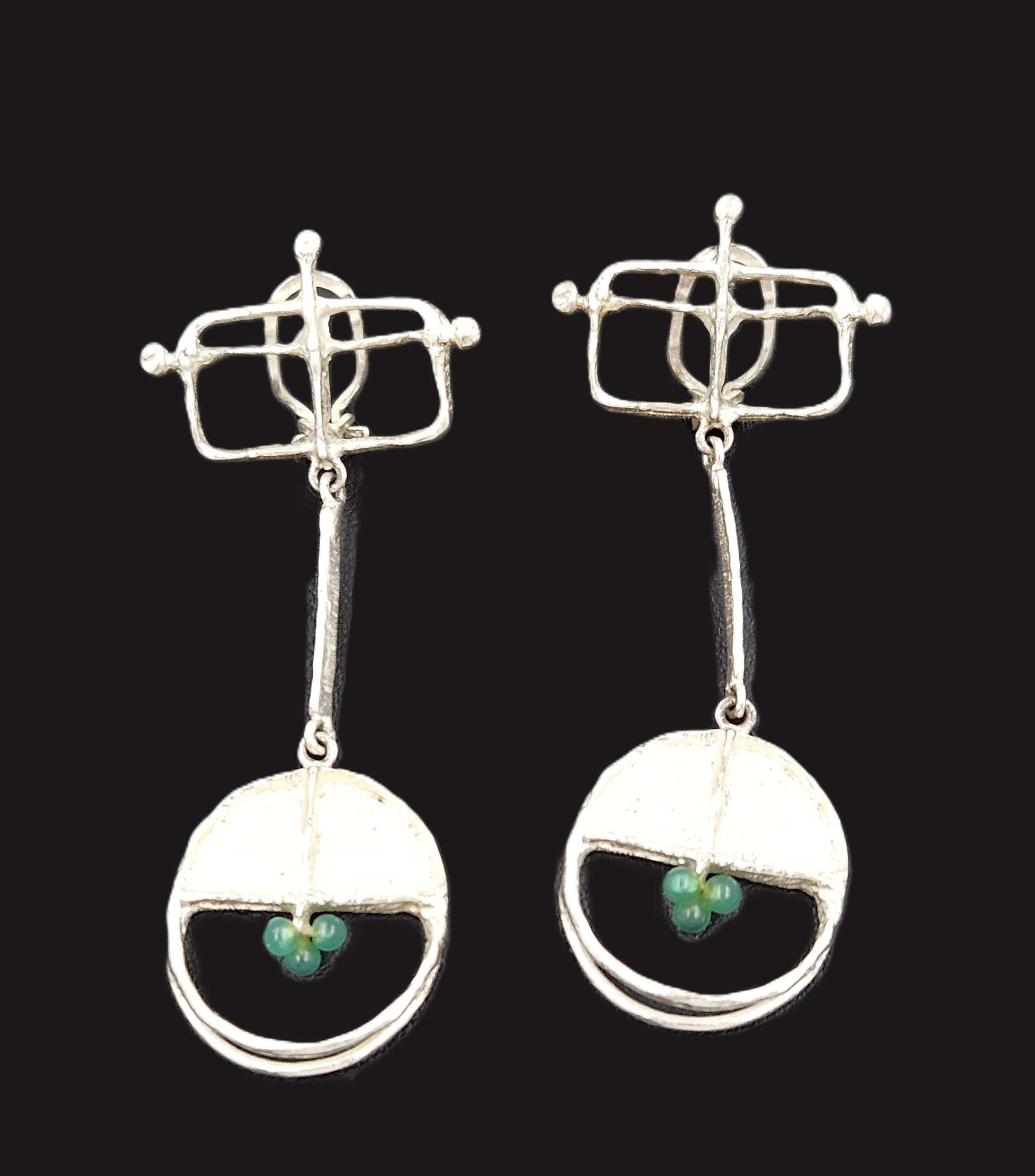 Sterling & Chalcedony Earrings Jewelry Designer Signed Sterling Silver & Chalcedony Drop Dangle Earrings Scandinavian