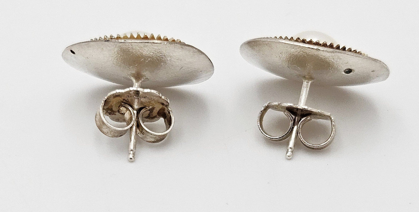 Sydney Lynch Jewelry Sydney Lynch Sterling 14k Gold Pearls Abstract Modernist 3D Earrings