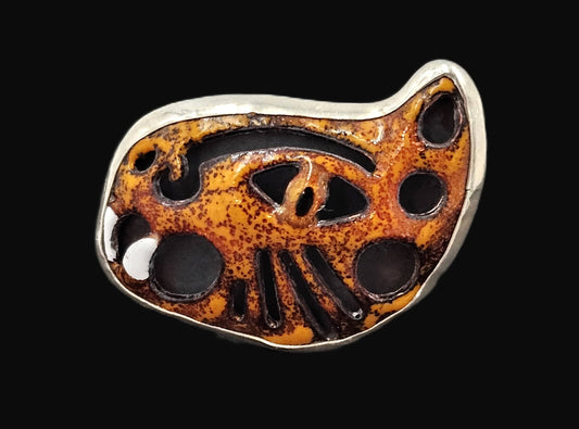 Taxco 925 Ring Jewelry Taxco Sterling & Enamel 3D Abstract Tiger Cat Face Cocktail Ring Signed 1960s