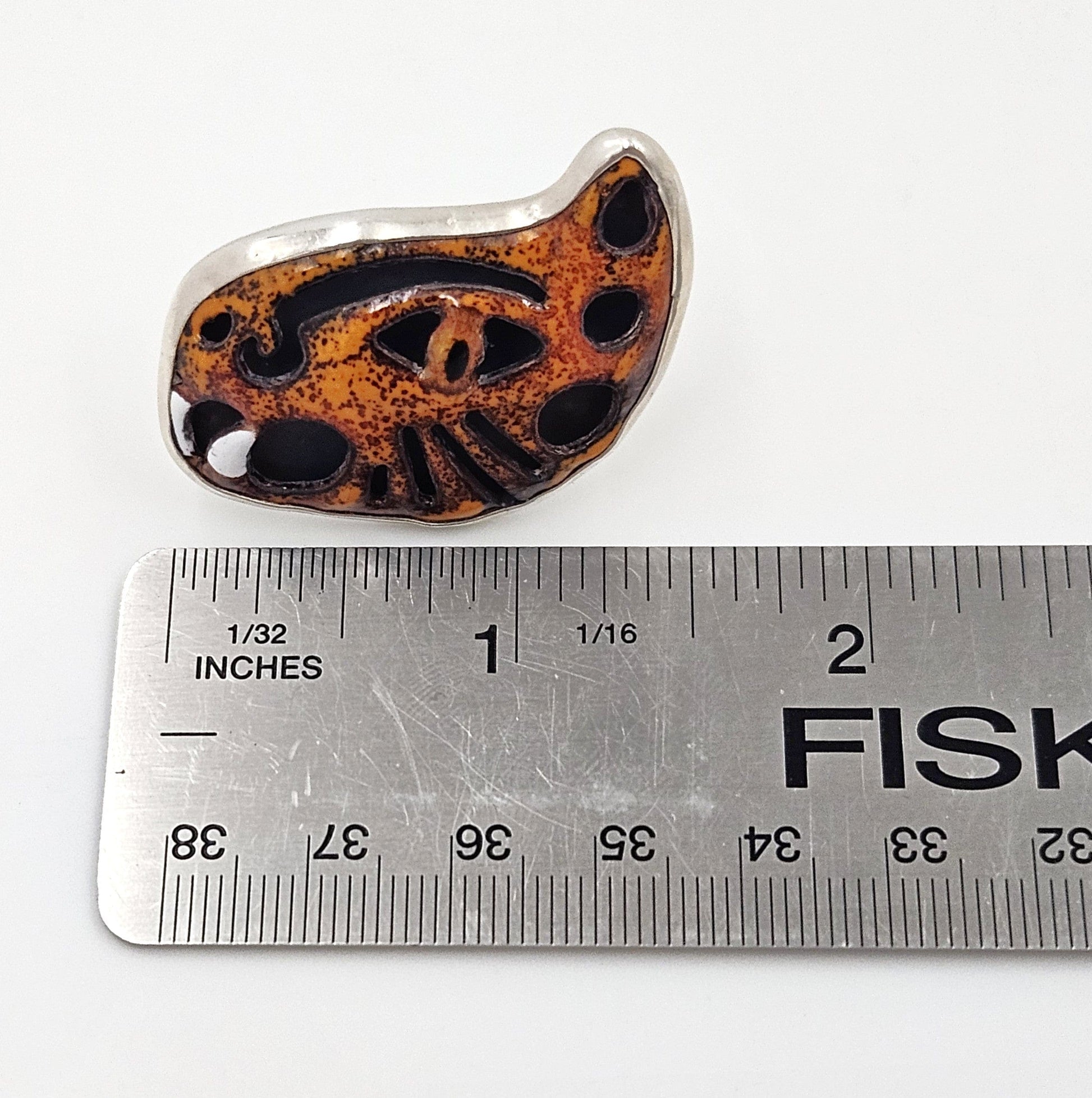 Taxco 925 Ring Jewelry Taxco Sterling & Enamel 3D Abstract Tiger Cat Face Cocktail Ring Signed 1960s