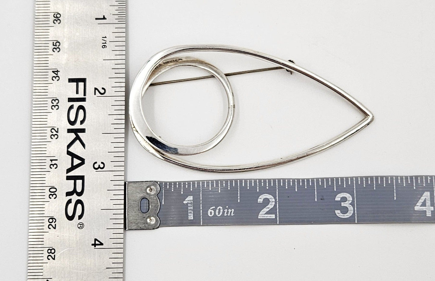 Taxco Sterling Artisan Brooch Jewelry 925 Silver Abstract Mod Brooch XL Mexico 3D Oval Shaped Brooch