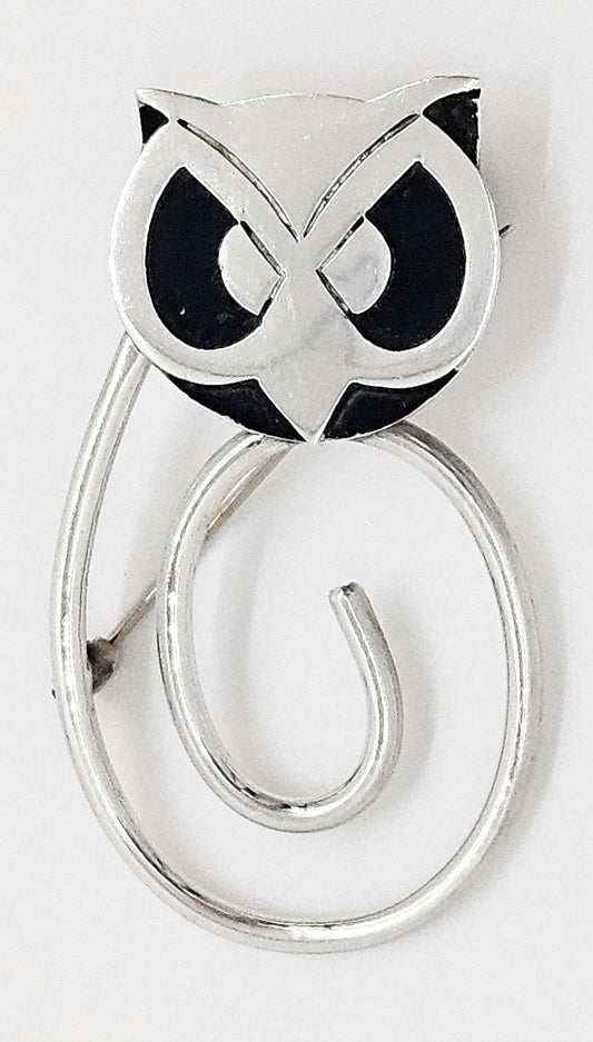 Taxco Sterling Jewelry Taxco Designer Sterling Modernist Impressionism Owl Bird Brooch 1950s