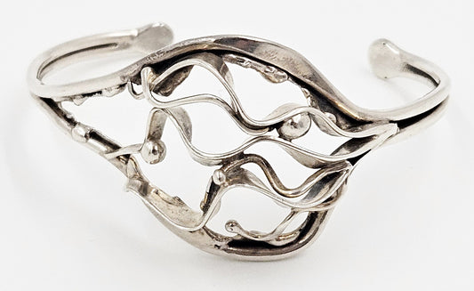 TJM Sterling Jewelry Artisan Signed TJM Sterling Abstract Modernist Brutalist Cuff Bracelet 1990s