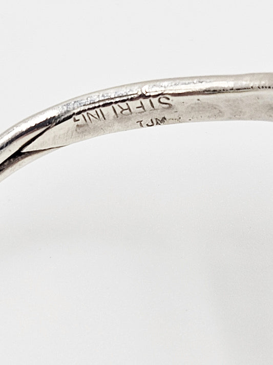 TJM Sterling Jewelry Artisan Signed TJM Sterling Abstract Modernist Brutalist Cuff Bracelet 1990s