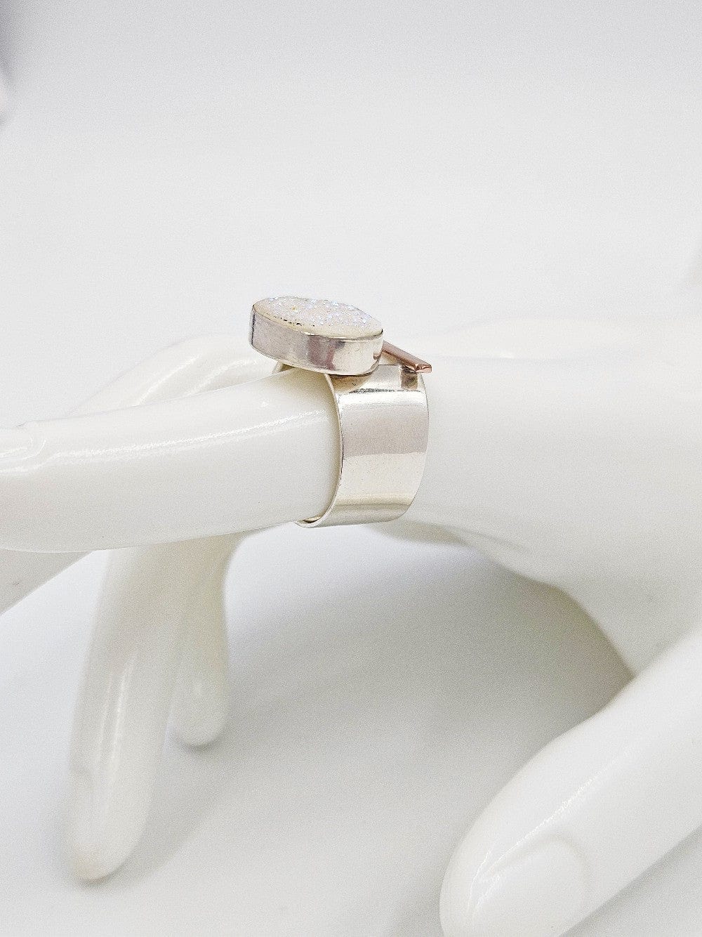 TMCMH Jewelry Designer Modernist Bold Sterling 14k Drusy Quartz Crystal Ring