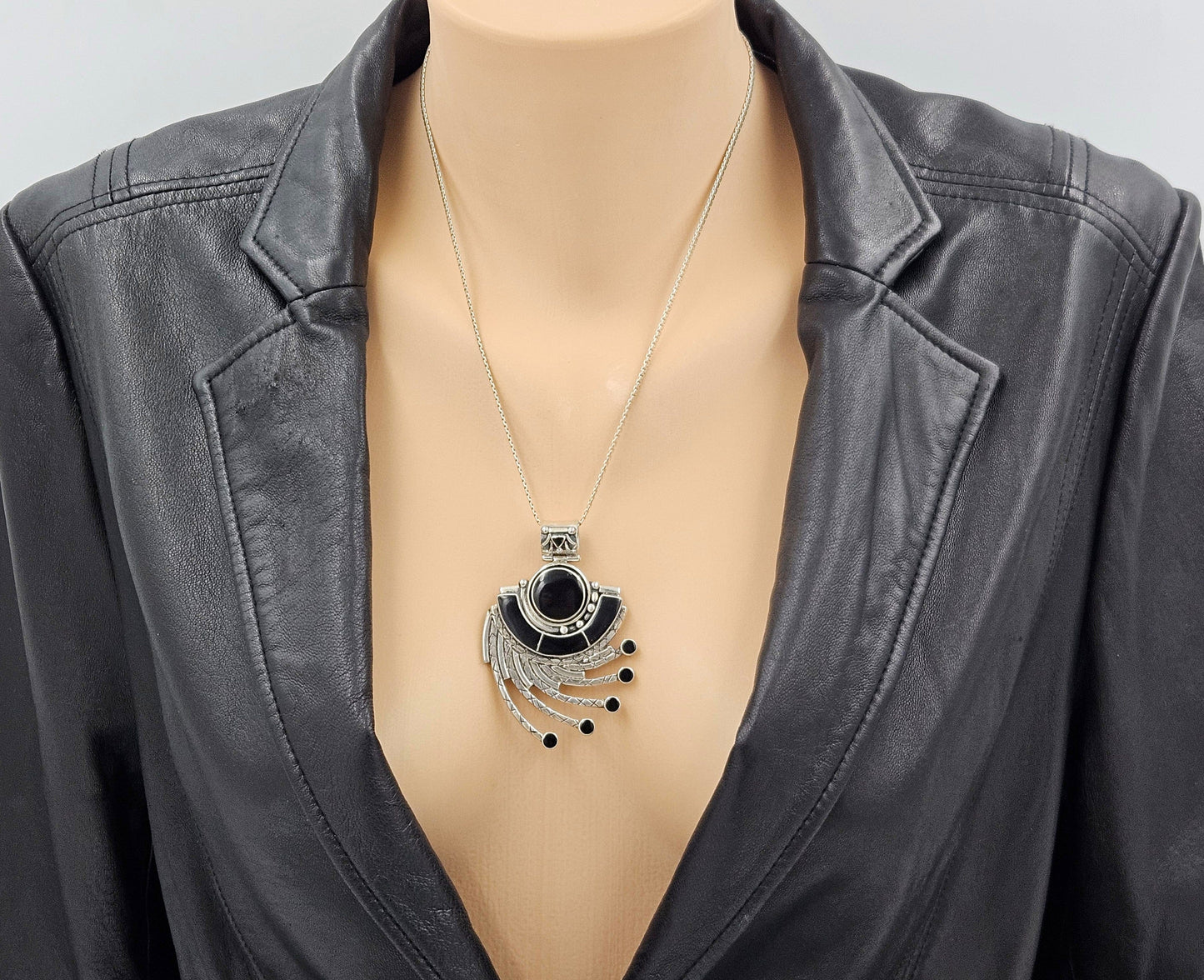 Victor Yurivilca Jewelry OOAK Victor Yurivilca Sterling Onyx Abstract Large Statement Pendant Necklace