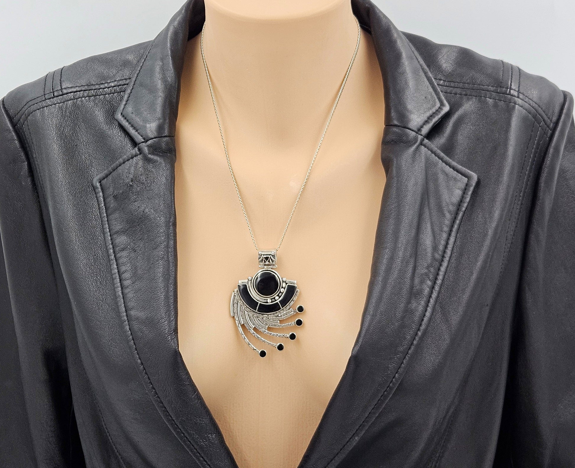 Victor Yurivilca Jewelry OOAK Victor Yurivilca Sterling Onyx Abstract Large Statement Pendant Necklace