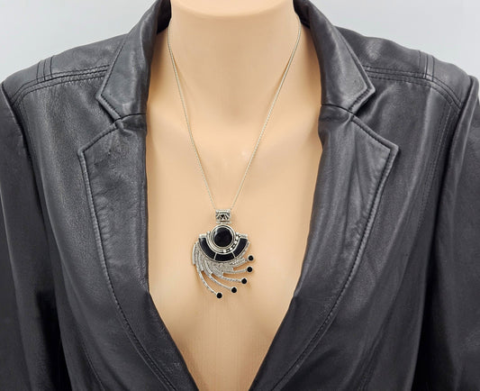 Victor Yurivilca Jewelry OOAK Victor Yurivilca Sterling Onyx Abstract Large Statement Pendant Necklace