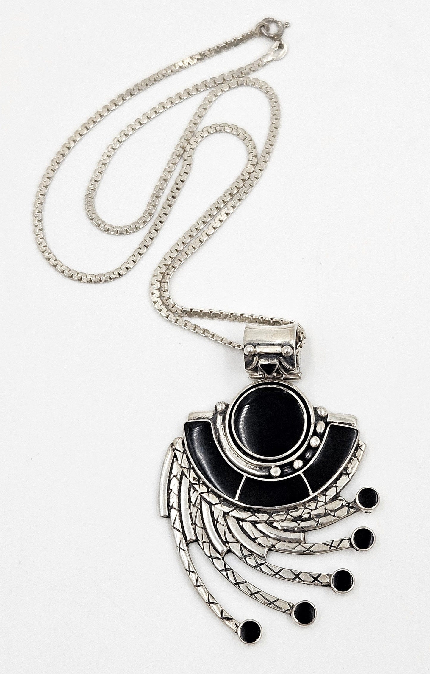 Victor Yurivilca Jewelry OOAK Victor Yurivilca Sterling Onyx Abstract Large Statement Pendant Necklace