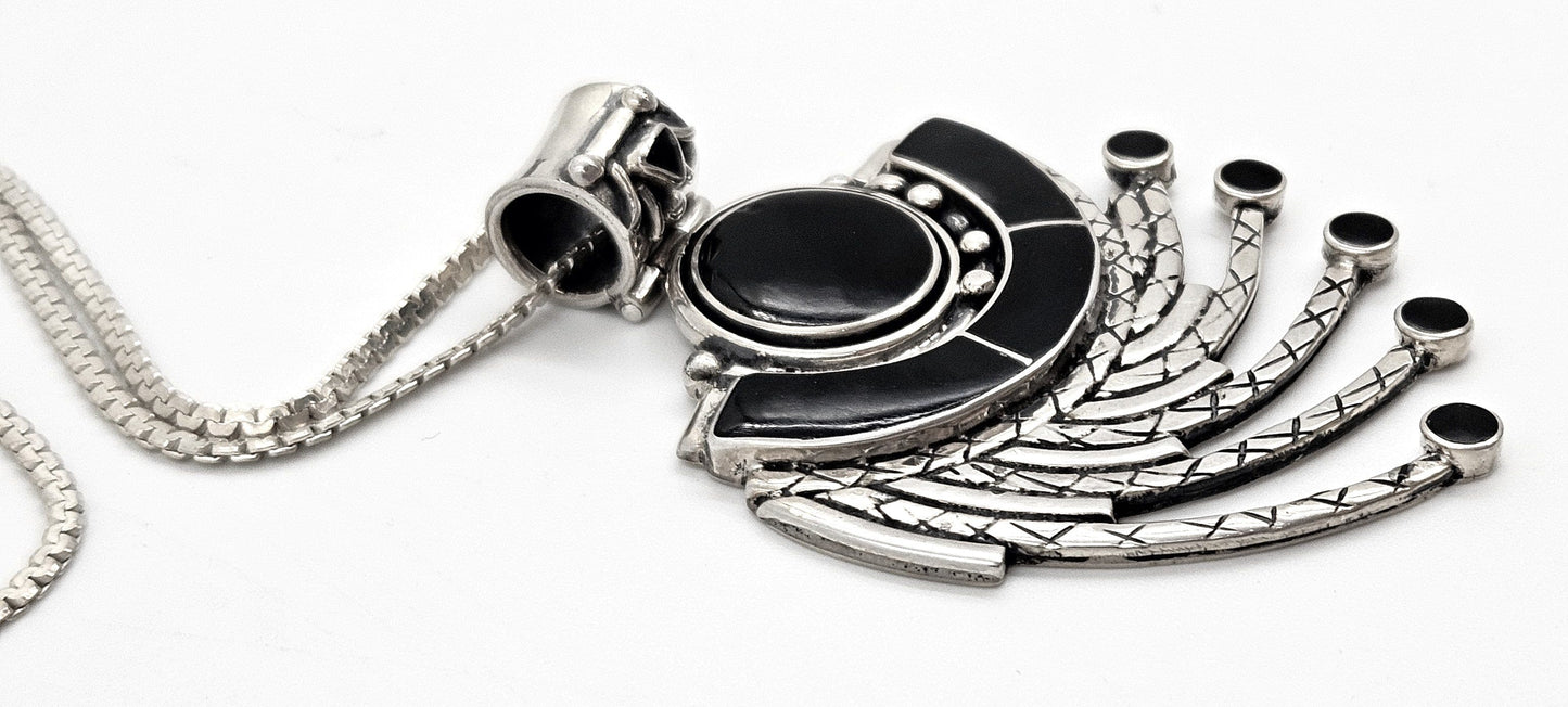 Victor Yurivilca Jewelry OOAK Victor Yurivilca Sterling Onyx Abstract Large Statement Pendant Necklace