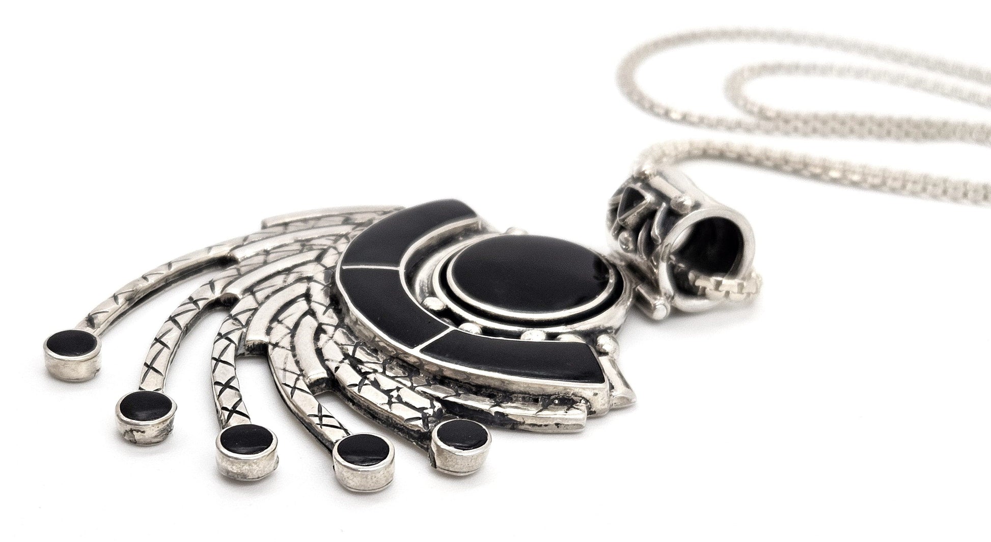 Victor Yurivilca Jewelry OOAK Victor Yurivilca Sterling Onyx Abstract Large Statement Pendant Necklace